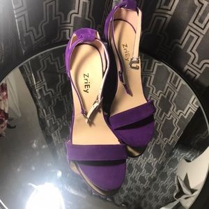 bright purple velvet felt heels